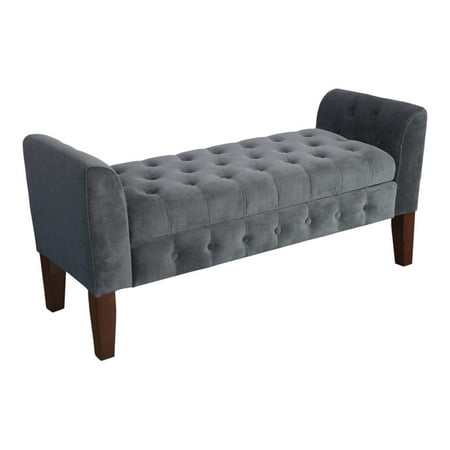 Pemberly Row Traditional Velvet Fabric Storage Bench and Settee in Gray