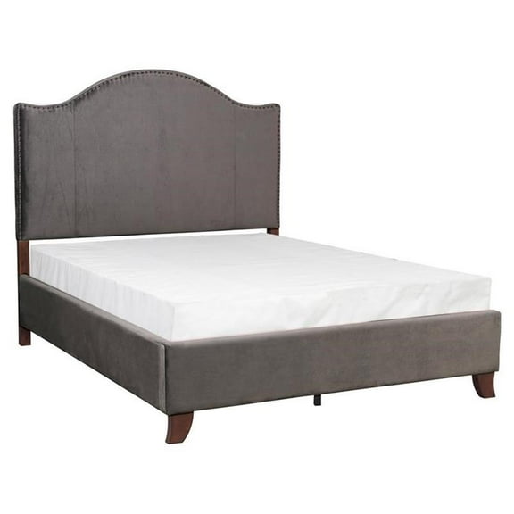 Pemberly Row Traditional Velvet Queen Upholstery Bed in Gray