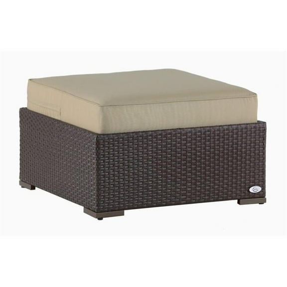 Pemberly Row Traditional Wicker / Rattan Patio Ottoman in Brown