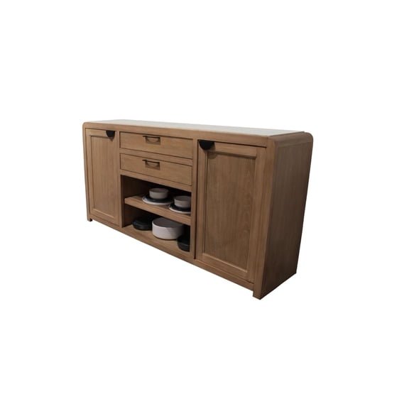 Pemberly Row Traditional Wood Buffet Server with Stone Top in Natural