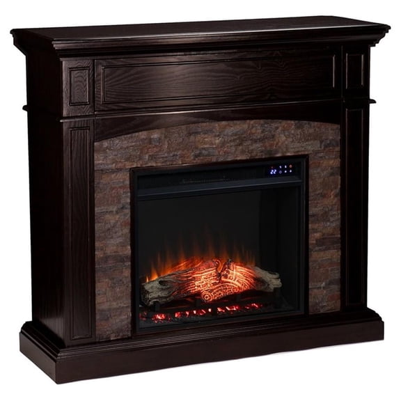 Pemberly Row Traditional Wood Convertible Electric Fireplace in Brown