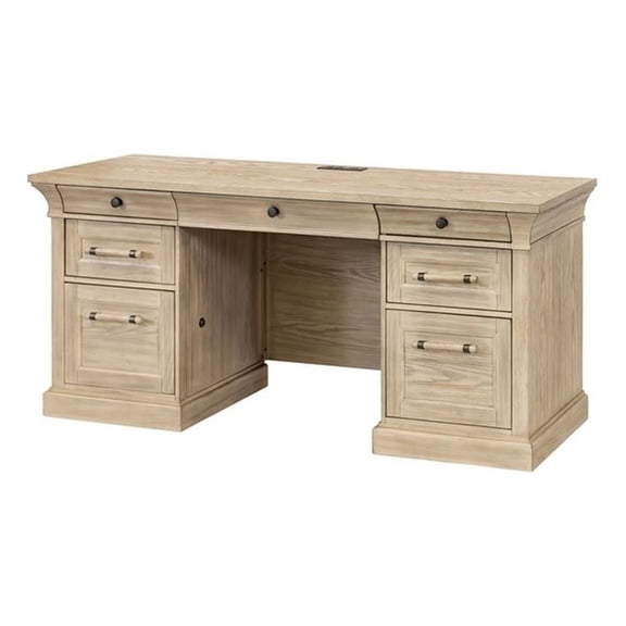 Pemberly Row Traditional Wood Credenza with Locking File Drawers in Natural Oak