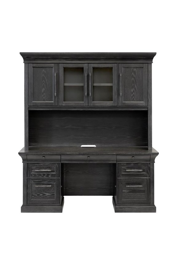 Traditional Wood Executive Credenza and Hutch Set in Black