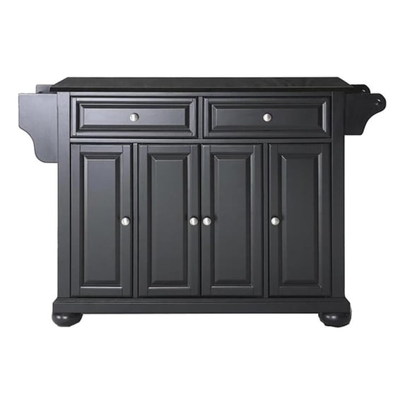 Pemberly Row Traditional Wood/Granite Top Kitchen Island in Black