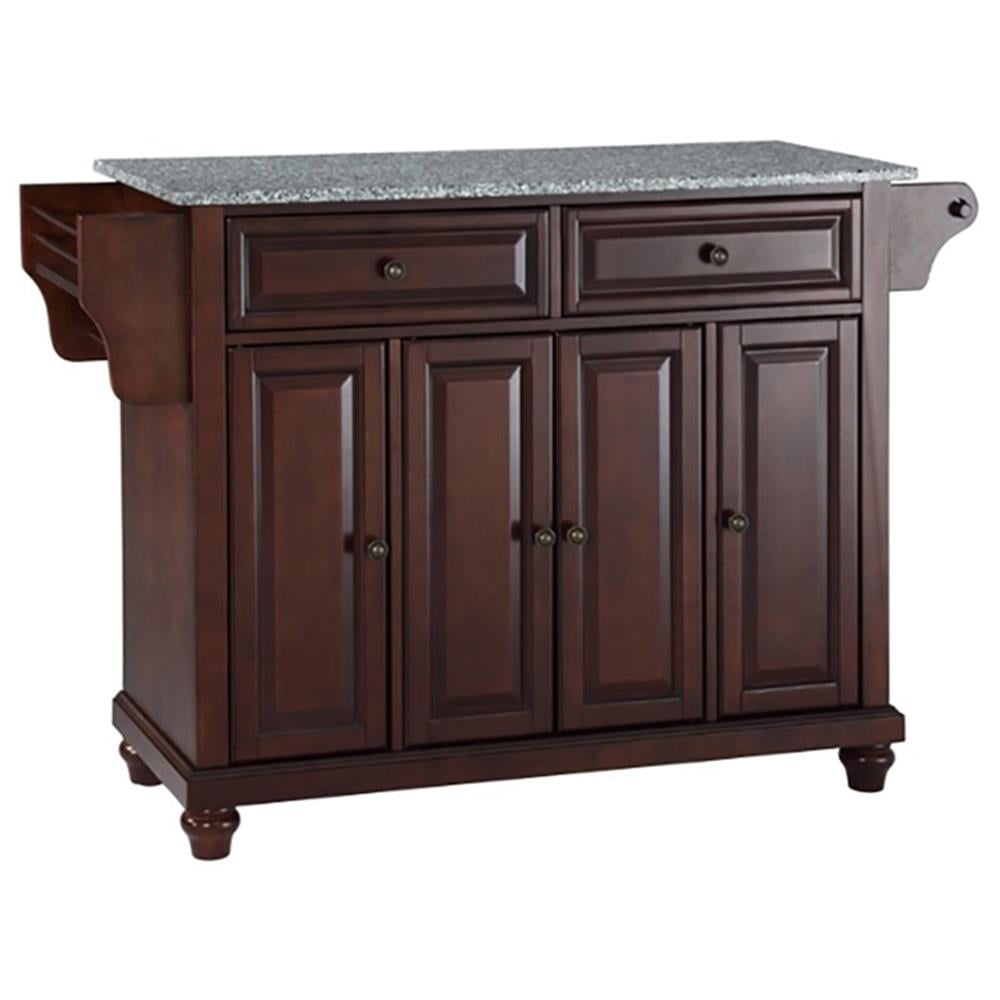Mahogany and Gray Granite Top Traditional Wood Kitchen Island