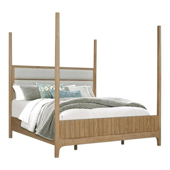 Pemberly Row Traditional Wood Queen Poster Bed in Natural Finish