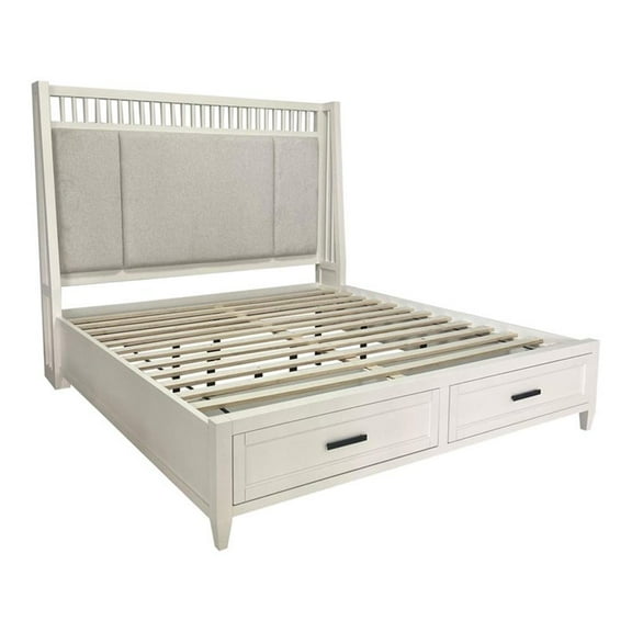 Pemberly Row Traditional Wood Queen Shelter Bed in White Finish