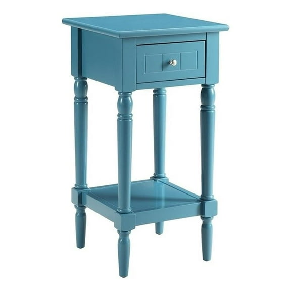 Pemberly Row Traditional Wood Square End Table with Bottom Shelf in Blue