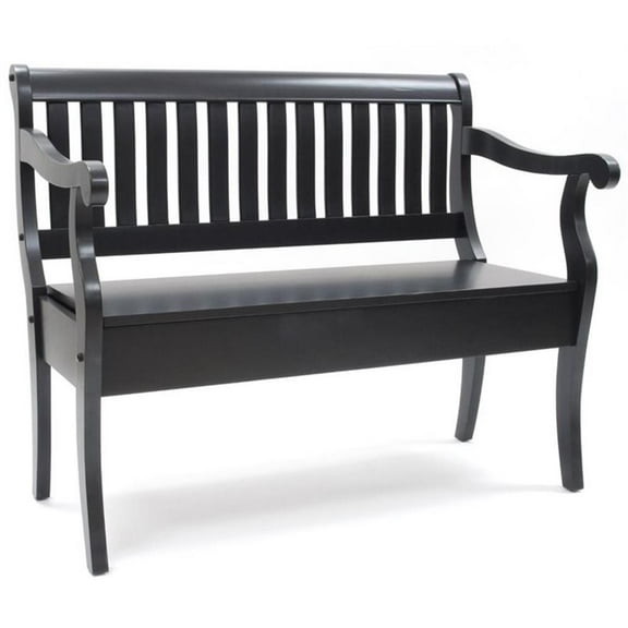 Pemberly Row Traditional Wood Storage Bench Antique Black Finish