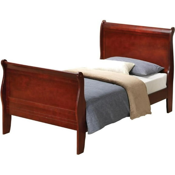 Pemberly Row Traditional Wood Twin Sleigh Bed in Cherry Finish