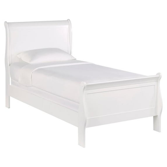 Pemberly Row Traditional Wood Twin Sleigh Bed in White