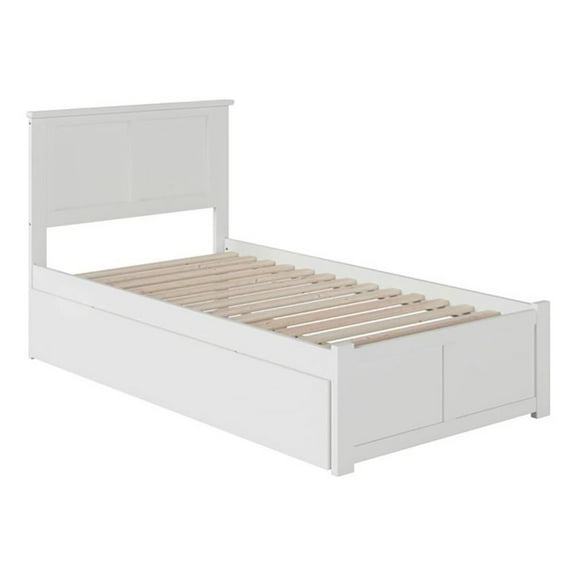 Pemberly Row Traditional Wood Twin XL Platform Panel Bed with Trundle in White