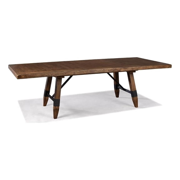 Pemberly Row Traditional Wood Veneer Trestle Table in Brown Finish