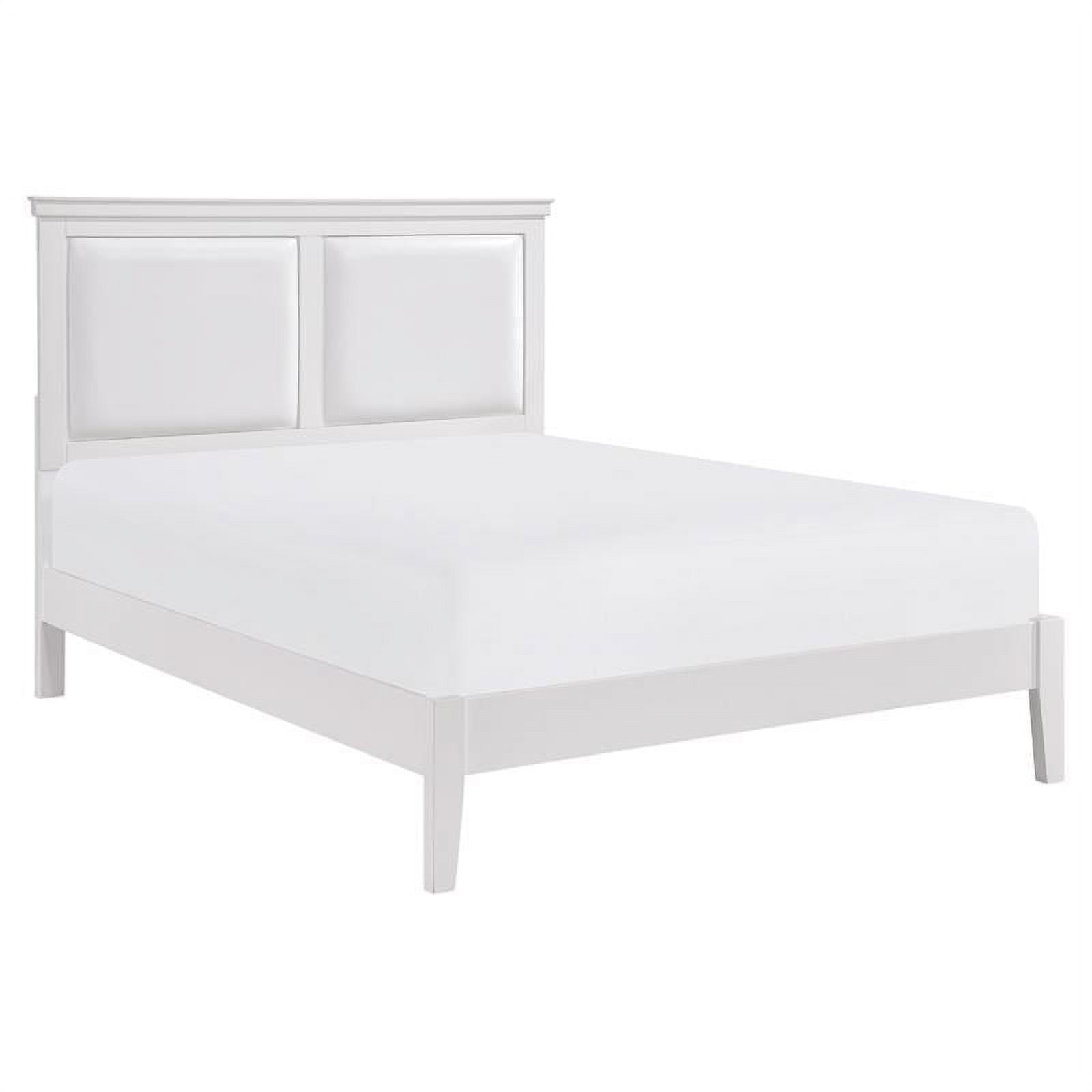 Pemberly Row Traditional Wood and Faux Leather Queen Bed in White