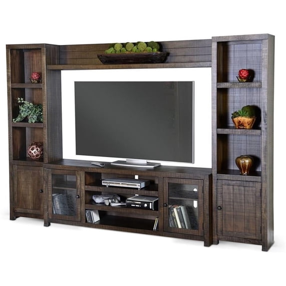 Pemberly Row Transitional 112" Wood Entertainment Wall in Tobacco Leaf