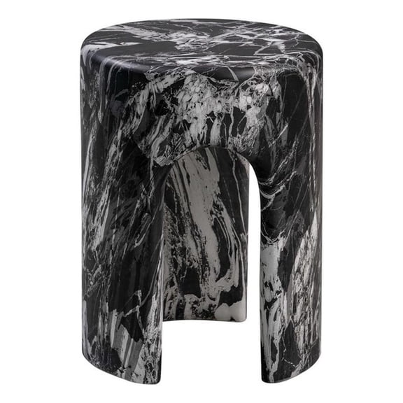 Pemberly Row Transitional 14" Round Marble Side Table in Black Finish