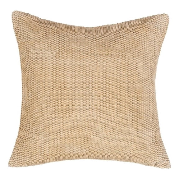 Pemberly Row Transitional 18" Suede Leather Throw Pillow in Ivory