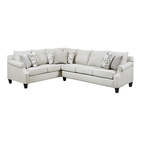 Pemberly Row Transitional 2 Piece Fabric Sectional with Accent Pillows in Cream