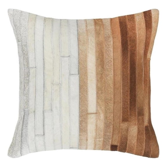 Pemberly Row Transitional 20x20 Leather Hair on Hide Throw Pillow in Tan