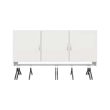 Pemberly Row Transitional 3 Door Wall Cabinet with Hanging Rod in White