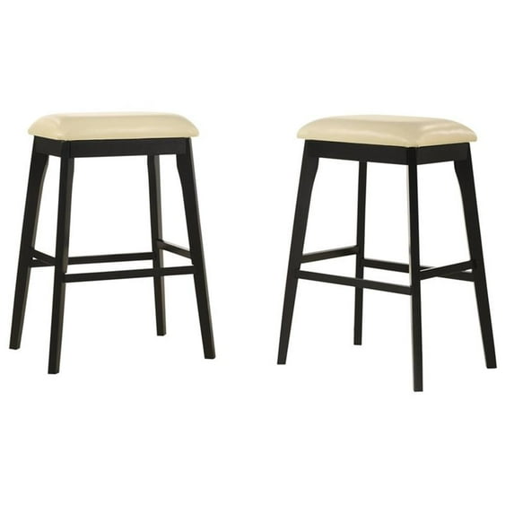 Pemberly Row Transitional 30" Wood Bar Stool Set in Cream (Set of 2)
