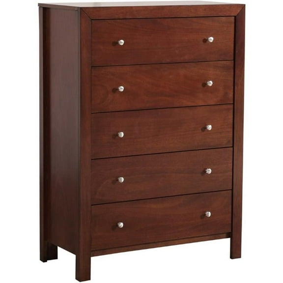 Pemberly Row Transitional 5-Drawer Solid Wood Bedroom Chest in Cherry