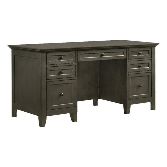 Pemberly Row Transitional 62" Wood Home Office Executive Desk in Gray