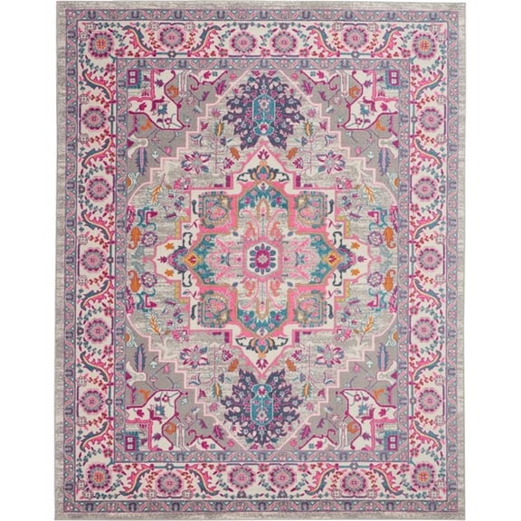 Pemberly Row Transitional 8'x10' Gray and Pink Fabric Bohemian Area Rug