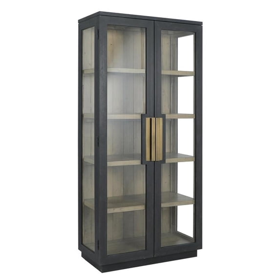 Pemberly Row Transitional 82" Reclaimed Pine Wood Cabinet in Black