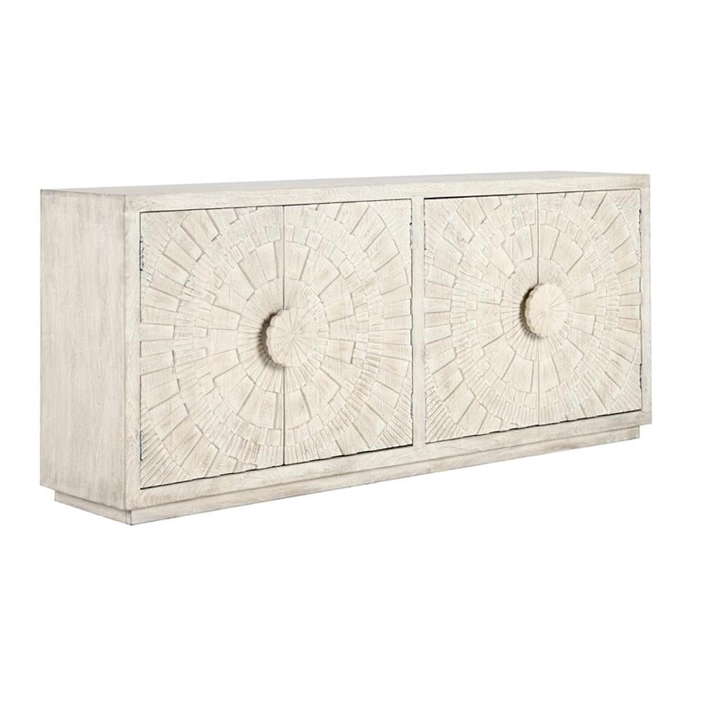 Pemberly Row Transitional 84" Solid Mango Wood Sideboard in White Wash ...