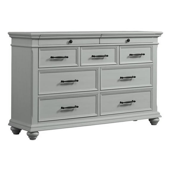 Pemberly Row Transitional 9 Spacious Drawers Dresser in Gray