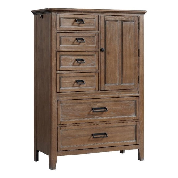 Pemberly Row Transitional Bedroom 6-Drawer Wood Gentleman Chest in Brown