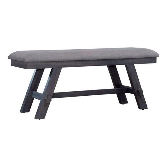 Pemberly Row Transitional Bench with Trestle Base and Center Shelf in Gray