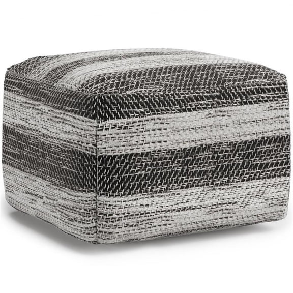 Pemberly Row Transitional Boho Square  Fabric Pouf in Gray Melange Cotton