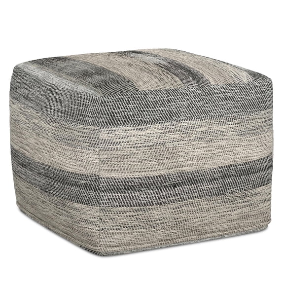 Pemberly Row Transitional Boho Square  Fabric Pouf in Gray Melange Cotton