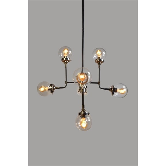 Pemberly Row Transitional Cast Iron and Clear Glass Pendant in Black