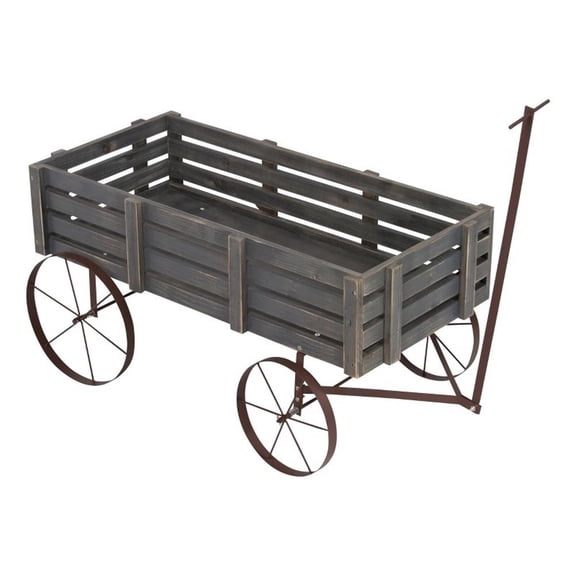 Pemberly Row Transitional Cedar Wood Decorative Wagon Garden Planter in Gray