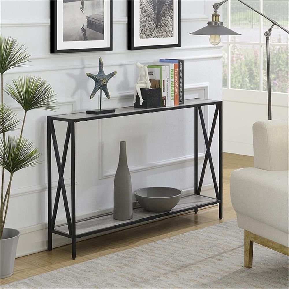 Pemberly Row Transitional Console Table in Faux Birch Gray Wood Finish ...