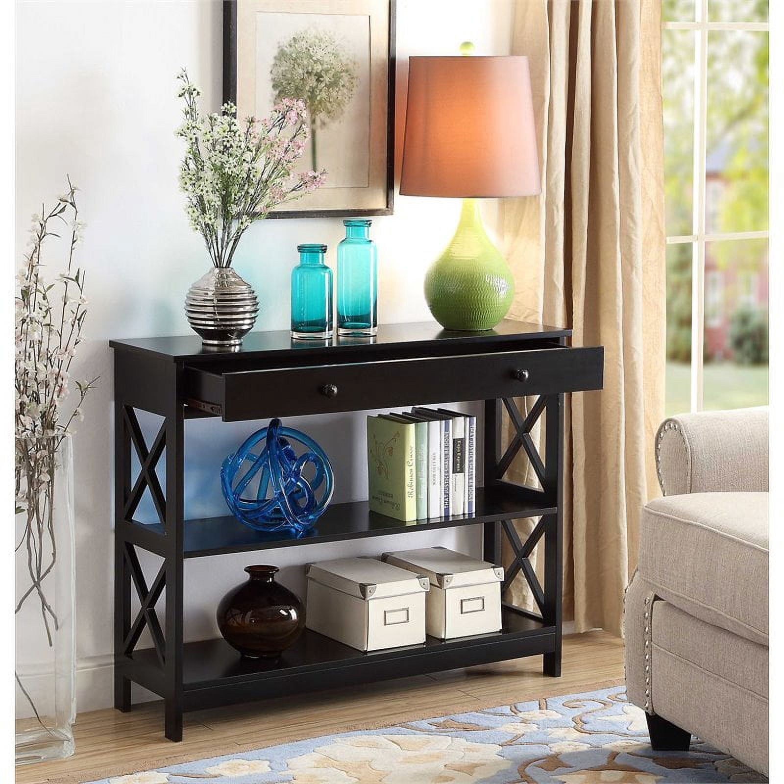 Pemberly Row Transitional Console Table with Drawer in Black Wood ...