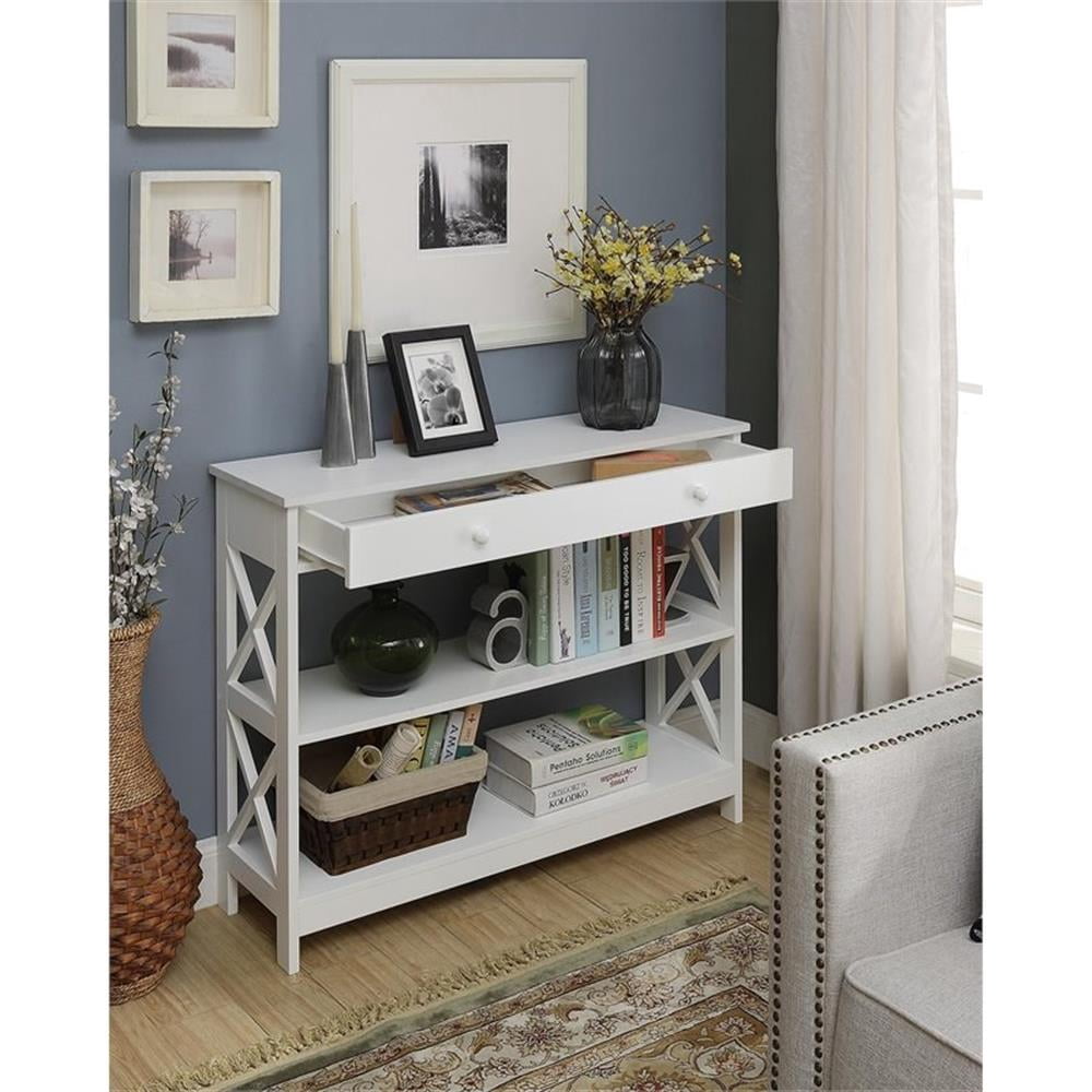 Pemberly Row Transitional Console Table with Drawer in White Wood ...