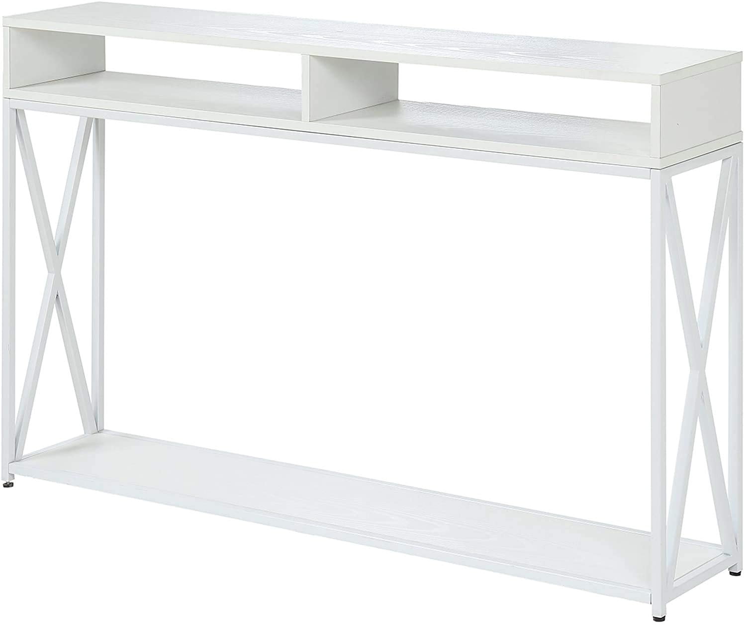 Pemberly Row Transitional Deluxe Two-Tier Console Table in White Wood ...