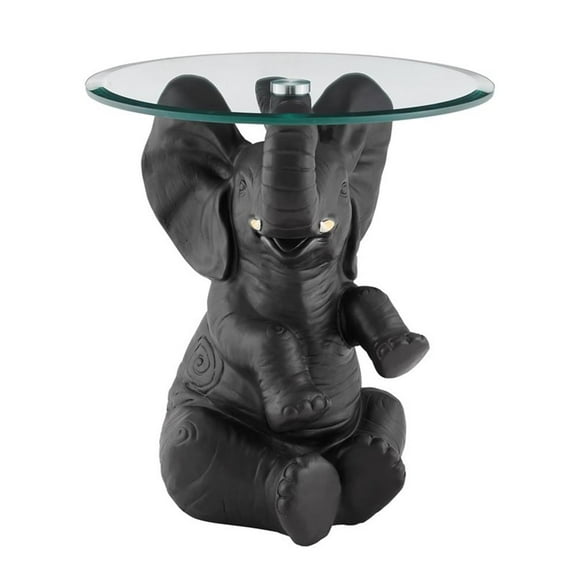 Pemberly Row Transitional Elephant Glass Top Accent Table in Dark Gray