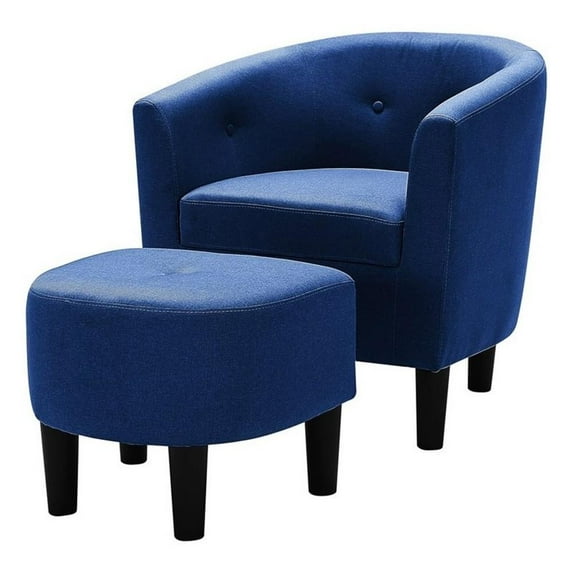 Pemberly Row Transitional Fabric Accent Chair with Ottoman in Blue
