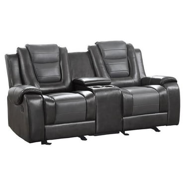 Pemberly Row Transitional Faux Leather Double Glider Reclining Loveseat in Gray