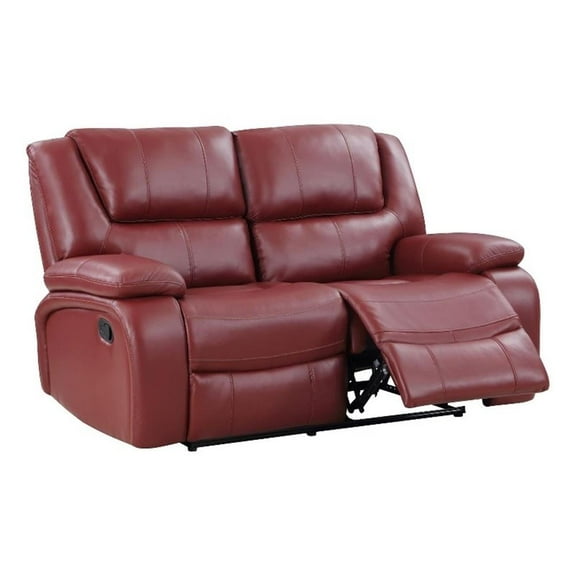 Pemberly Row Transitional Faux Leather Upholstered Motion Loveseat Red