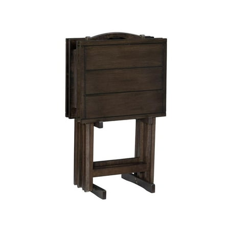 Pemberly Row Transitional Five Piece Wood Tray Table Set in Gray