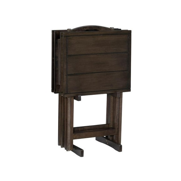 Pemberly Row Transitional Five Piece Wood Tray Table Set in Gray