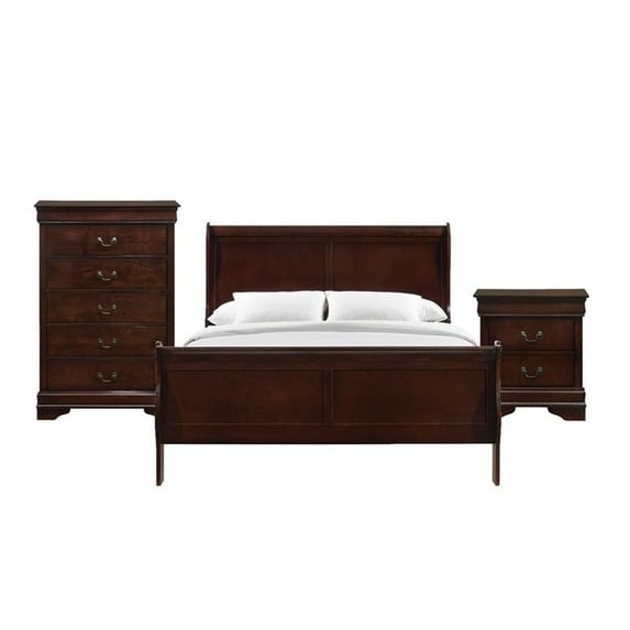 Pemberly Row Transitional Full Panel 3PC Bedroom Set in Cherry