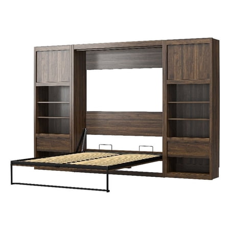 Pemberly Row Transitional Full Wall Bed Cabinet Bundle in Walnut