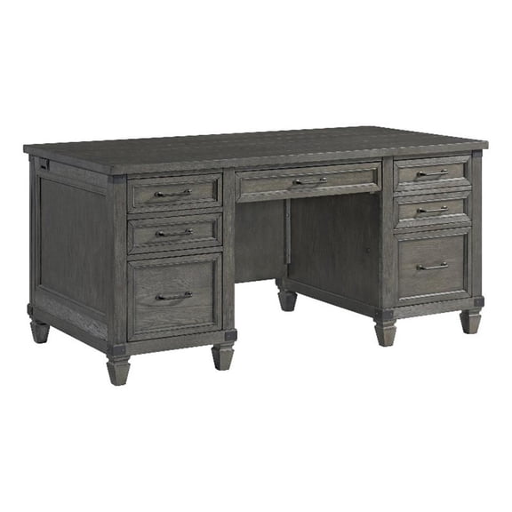 Pemberly Row Transitional Home Office 66" Wood Executive Desk in Pewter